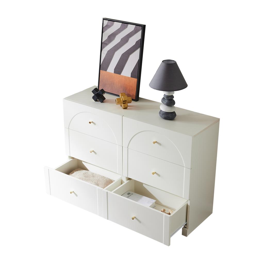 Kommode mit 6 Schubladen – Weiße Kommode mit Tür und Schubladen für Wohnzimmer und Schlafzimmer, Maße: H82/B120/T40 cm