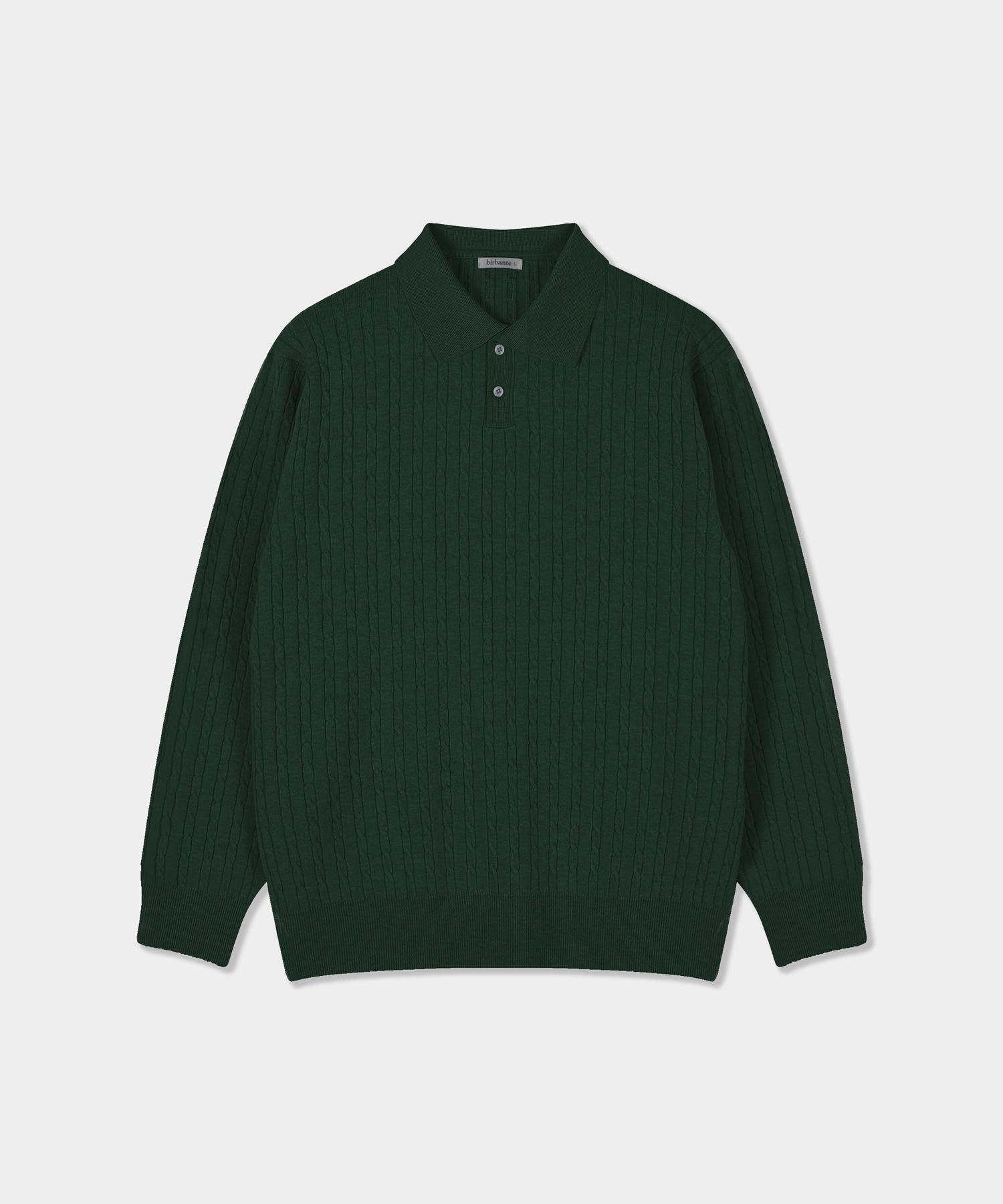Vibrante Soft Washable Cable Collar Knit - Dark Green D.Green/M