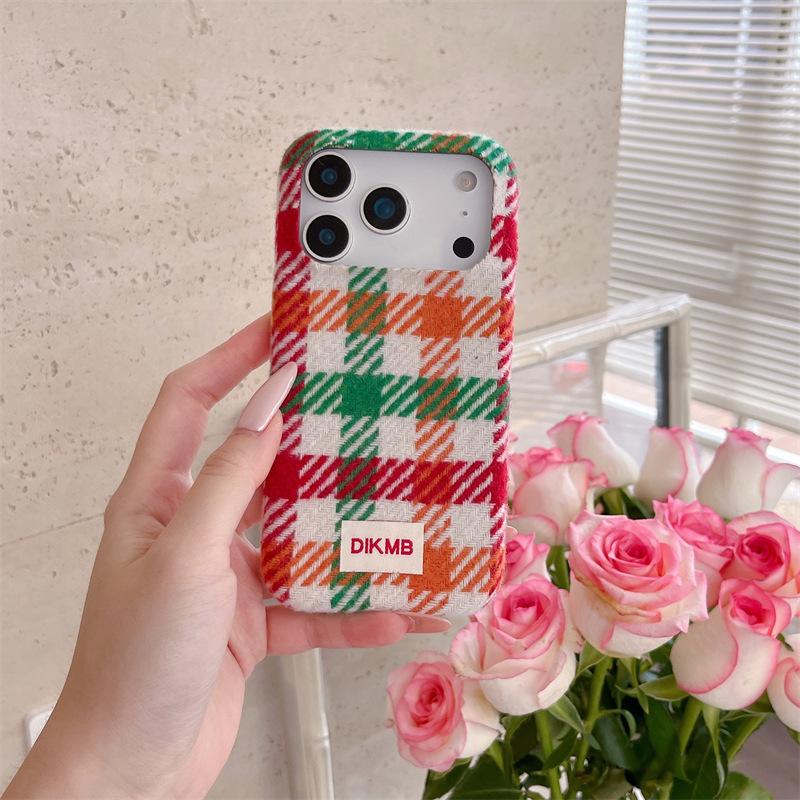 Colorful Plaid Velvet Phone Case for iPhone 16, iPhone 17, and iPhone 17 Pro Max