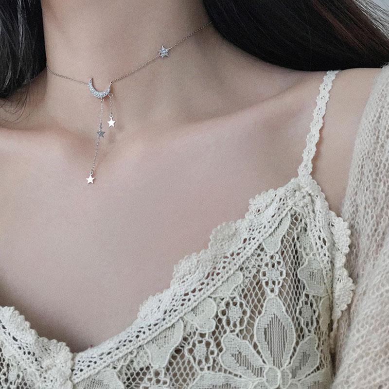 ANENJERY Frauen Halskette Sterne Mond Quaste Halsketten Für Frauen choker collares Hochzeit Schmuck S-N453