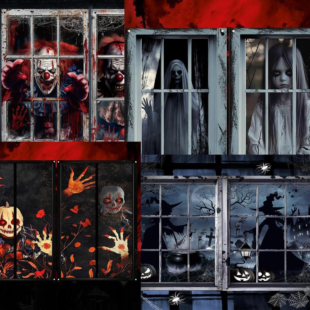 Halloween 2-pack Door And Window Curtain Background Hanging Cloth Horror Ghosts Outdoor Decoration Scene Hanging Cloth