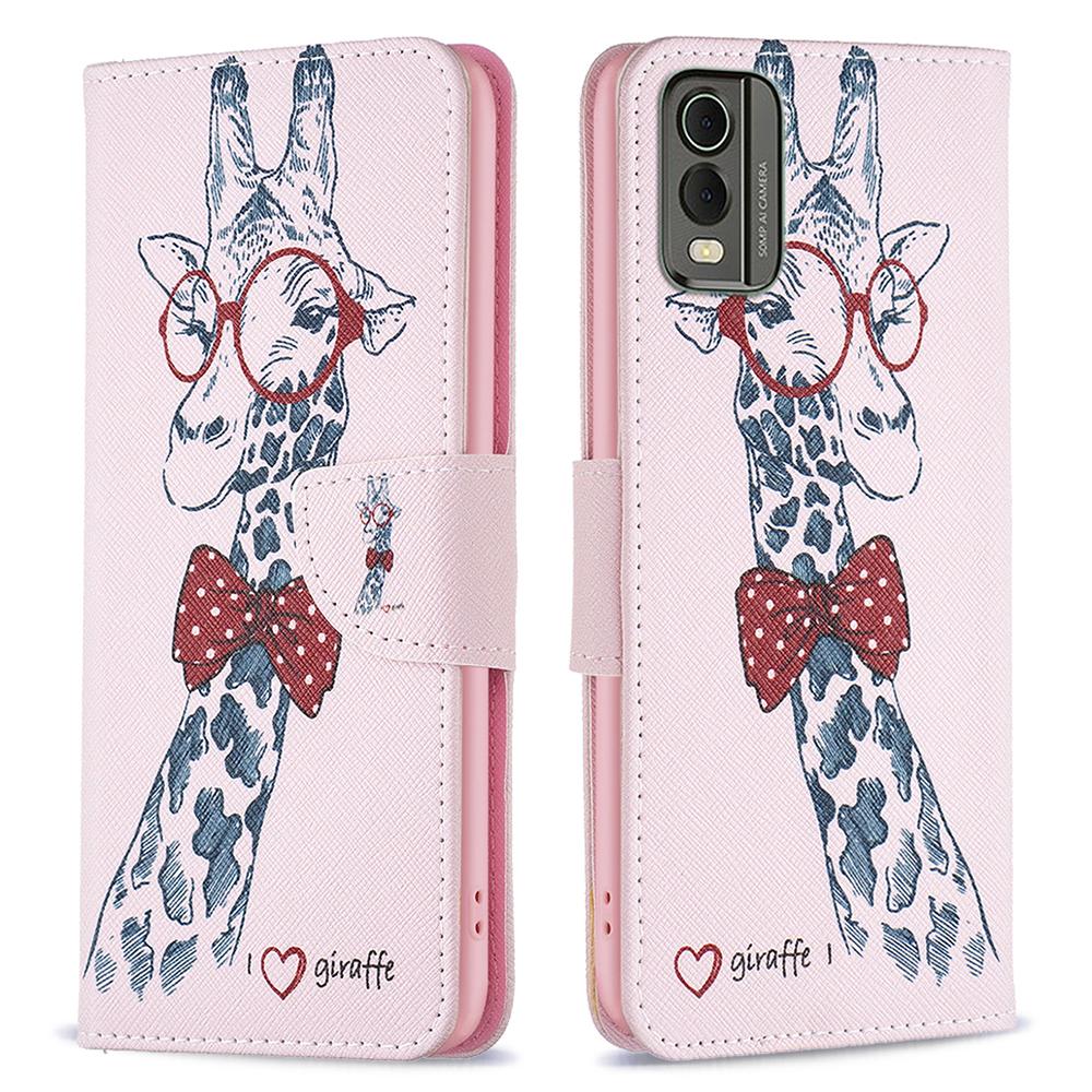 

For Nokia C32 Pattern Printing Phone Case PU Leather Stand Wallet Flip Cover Giraffe