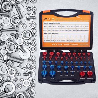 44x Nut and Bolt Thread Checker Identifier Gauge Box Assembled Compact
