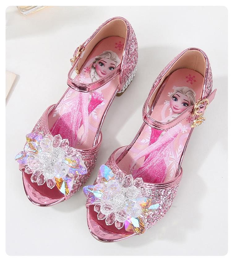 Girls' Crystal High-Heeled Sandals - Elsa Princess Style for Summer 2024