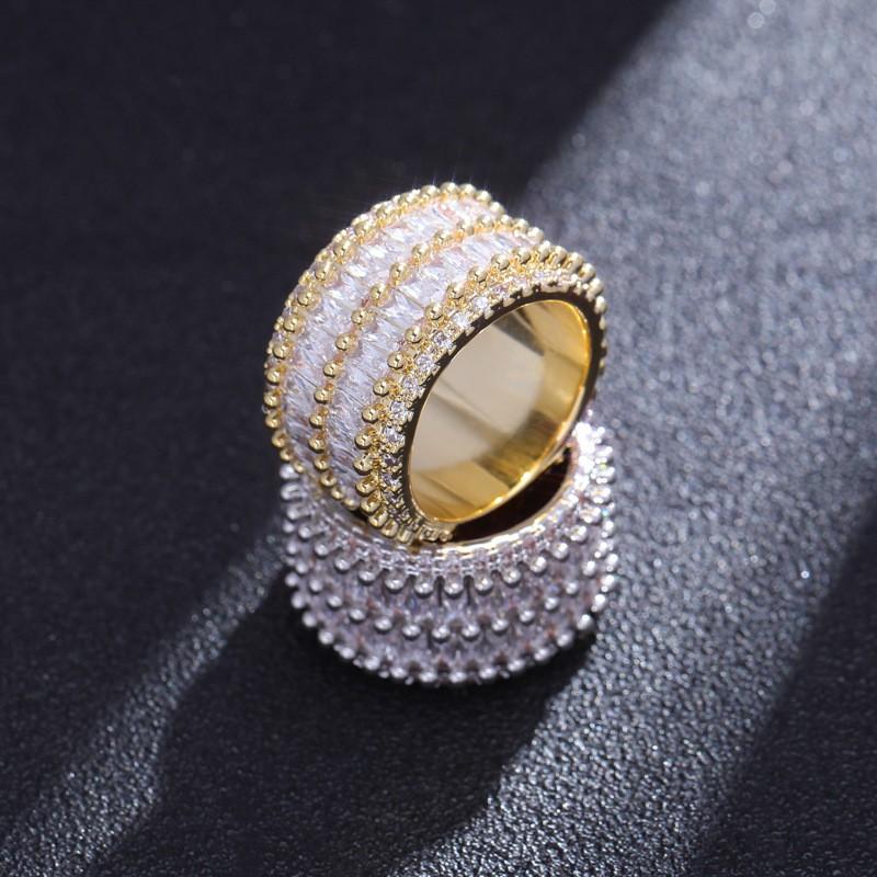 Double Row Bar Zircon Ring Hip Hop Style Unisex Finger Band Gold