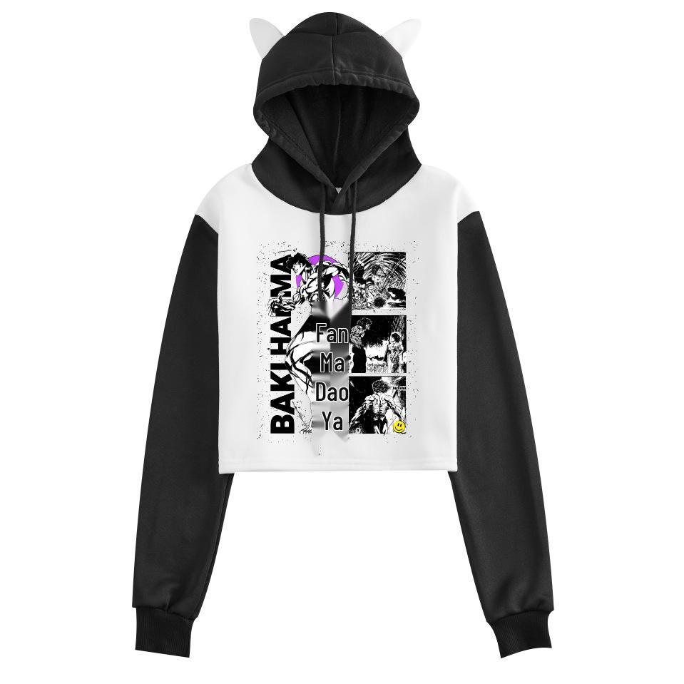 Cross Fanma Baki the Grappler Cat Ear Color Block Hoodie with Velvet Lining.