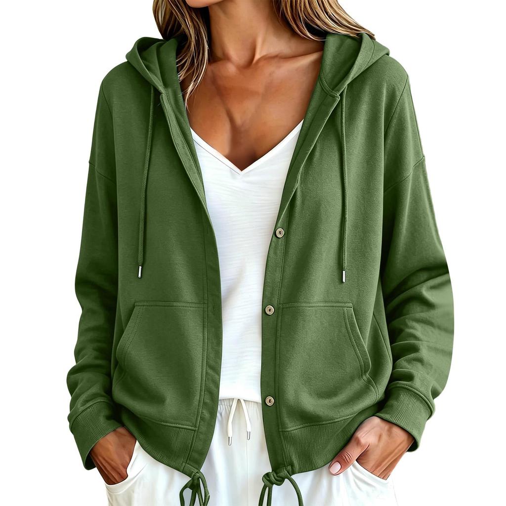 Women's Casual Long Sleeve Button Down Hoodie Jacket
