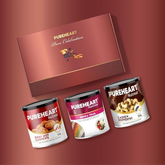 PUREHEART Valentine’s Day Gift Hamper for Him & Her | Premium Dry Fruits Gift Box , Cashew Pepper (333g each) & Sierra Trail Mix (454g)