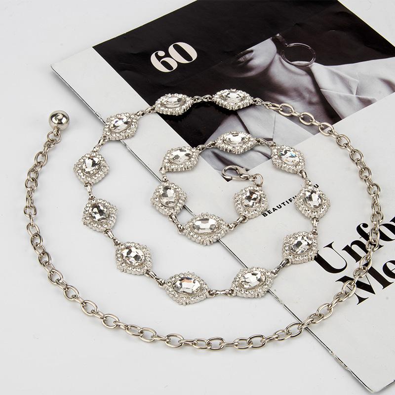 New Square Round Rhinestone Inlaid Waist Chain Women's Dress Decorative Thin Belt High-end Metal Waist Chain
