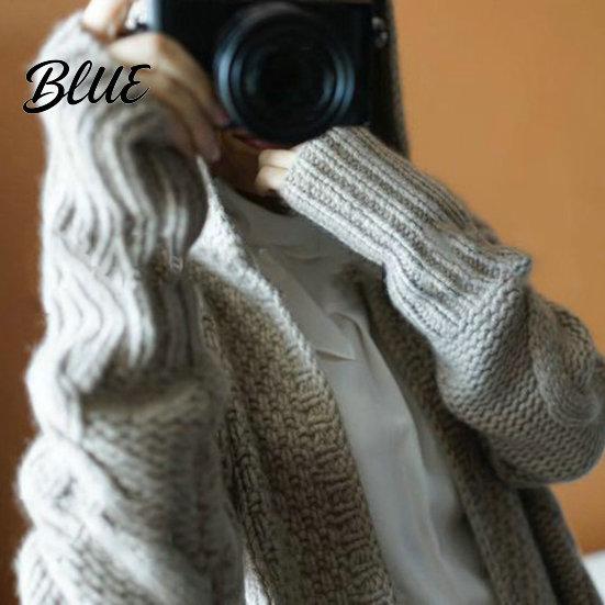 Women Fall Winter Midi Sweater Cardigan Coat Knitted Thick Hooded Long Sleeve Mid-calf Length Loose Cardiagn Open Stitch Solid Color Soft Oversized