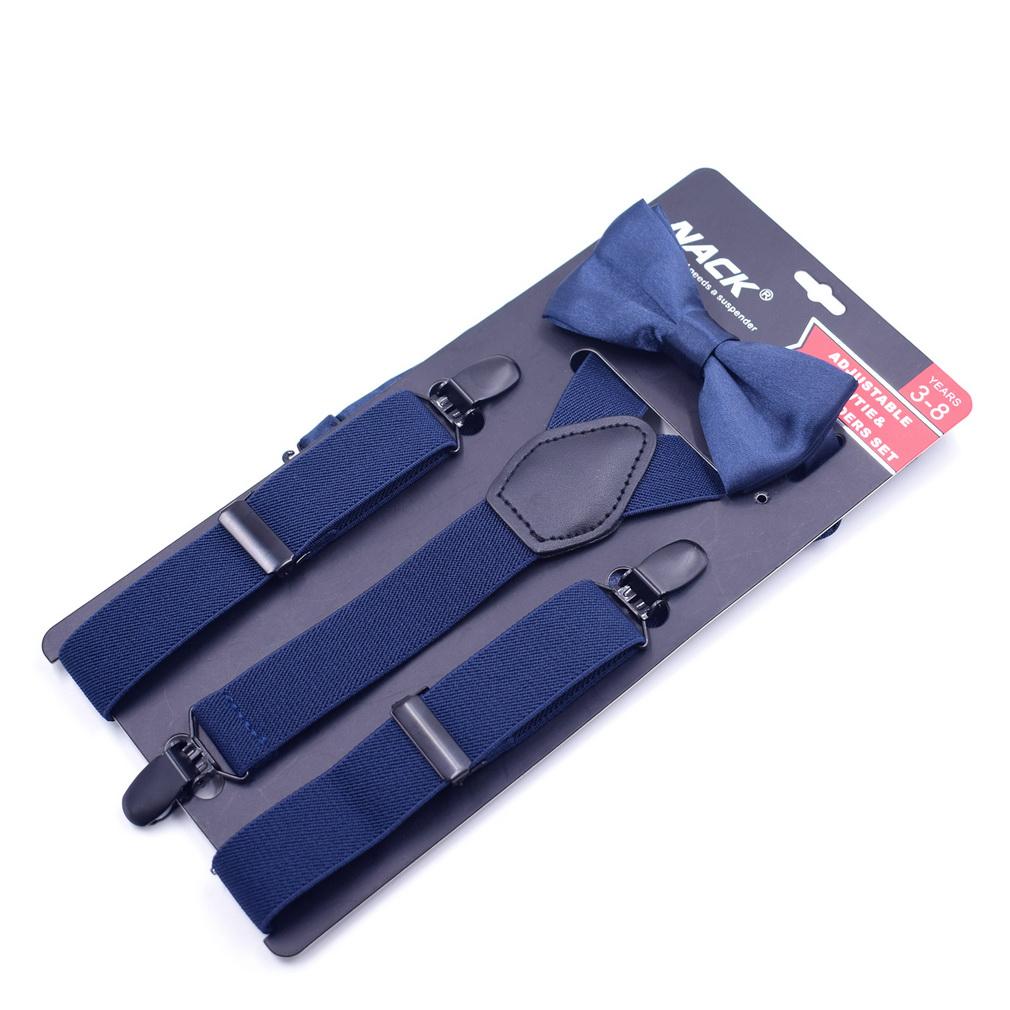 Kids 3 Clips Suspenders Bow Tie Set Adjustable Elastic Braces for Boys Girls