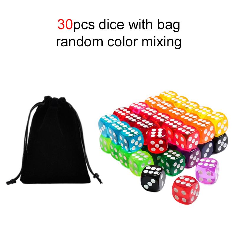 10/30PCS 14mm Colorful Transparent Dice with Velvet Bag Board Game Dice for Bar Tabletop RPG D&D Party Games Rounded Edge TMZ