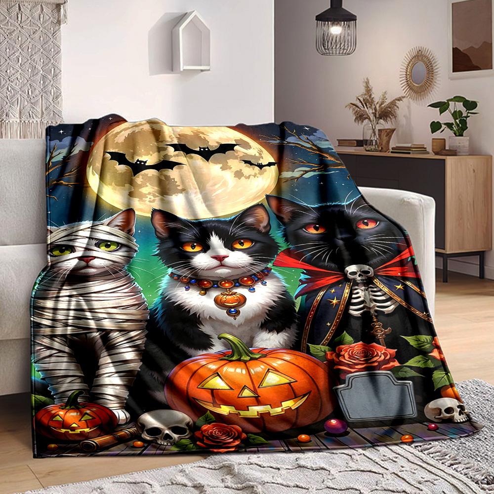 

1PC Halloween Cats Blanket, Throw For Sofa, Bed, Travel, Camping, Livingroom, And Bed, Printing Blanket With Soft And Warm Fabric yy250918159 100x150cm