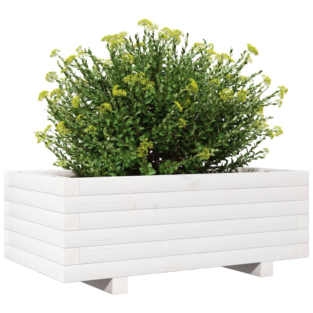 Plant Pot White 70x40x26.5 Cm Solid Pine Wood
