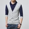 T-shirt da uomo T-shirt autunnali Camicia da uomo di grandi dimensioni con collo a polo Camicie a maniche lunghe da uomo d'affari coreani a colori a contrasto