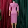 Plus-Size Elegant Double-Breasted Hip-Hugging High-Waisted African Dress with Lapel and 3/4 Sleeves