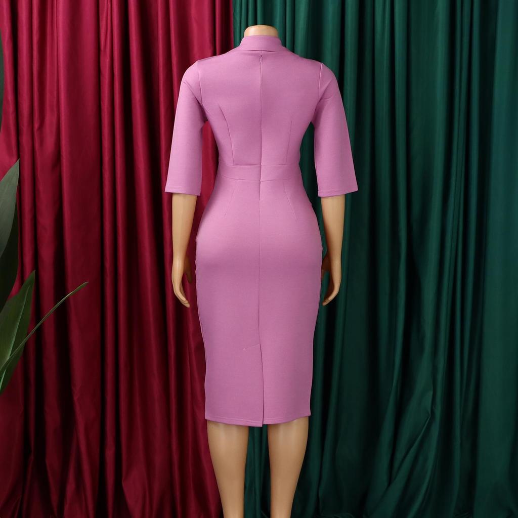 Plus-Size Elegant Double-Breasted Hip-Hugging High-Waisted African Dress with Lapel and 3/4 Sleeves