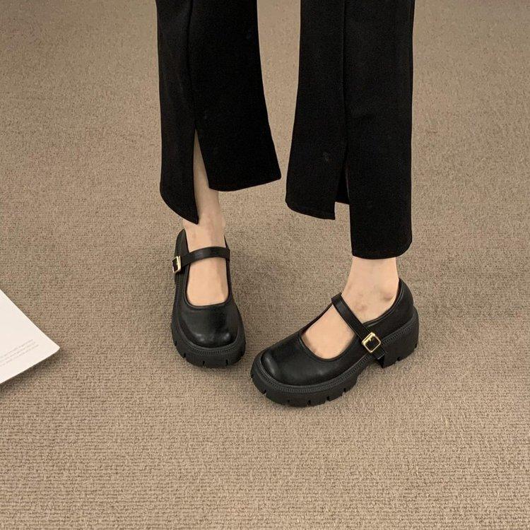 French black platform 2025 new versatile heightening big head Mary jk autumn Mary Jane leather shoes skirt single shoes