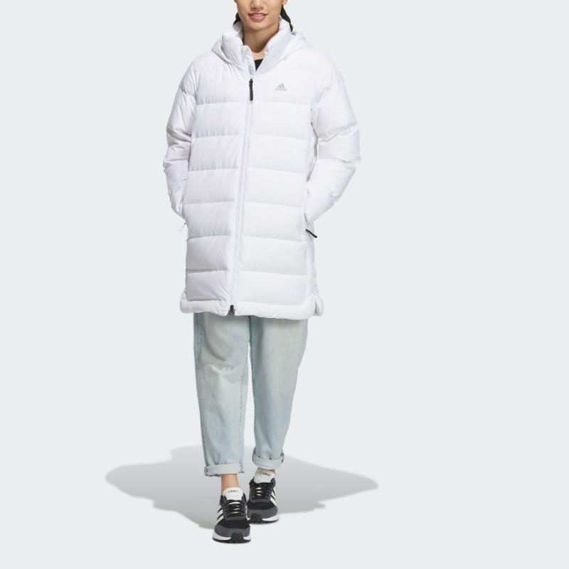 adidas Women's White Hooded Mid-Length Down Jacket IL8936