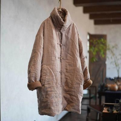 Women Vintage Turtleneck Long Sleeve Warm Coats Winter Solid Color Chinese Style Coats