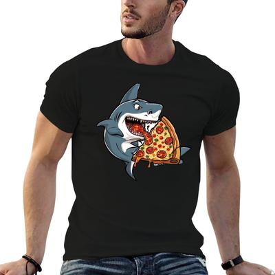 Shark Eating Pizza Funny Cool Food Lover Kids Tshirt Work Utility Casual Tee Shirt
