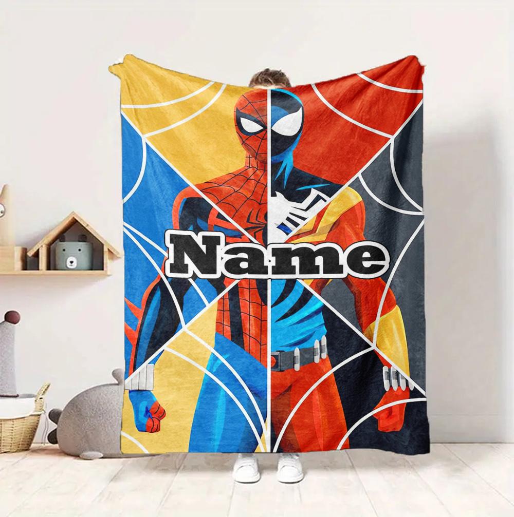 Custom Name Spider-Man Suit Flannel Blanket Throw Blanket Soft Warm Sofa Bed Decor Unique Gift
