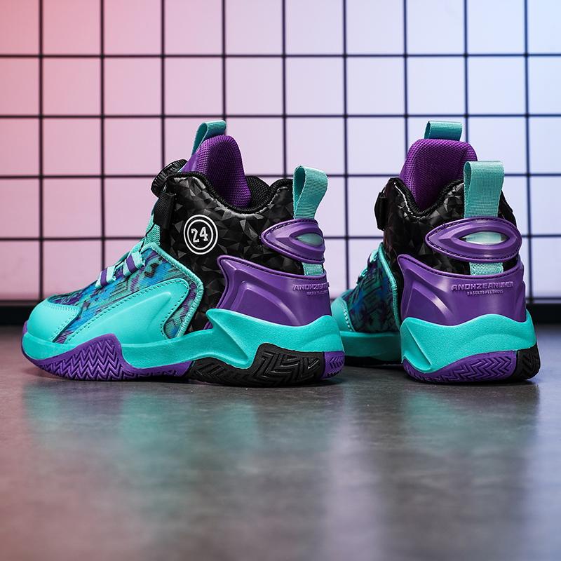 31-40 Children's Large Size Anti Slip and Wear-resistant Fashionable Sports Shoes High Top Basketball Shoes