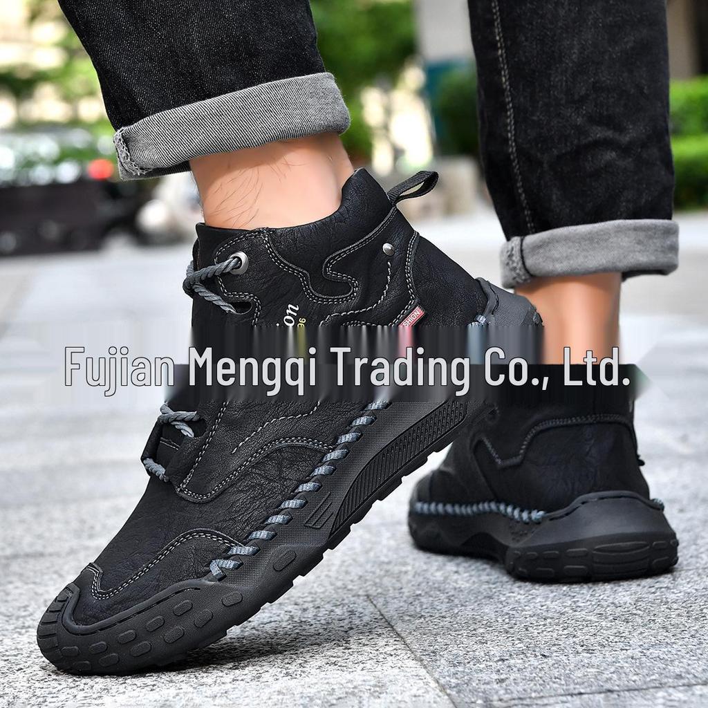 2025 Men's Plus Size Martin Boots - Mid-top, Autumn/Winter, Outdoor Casual, Thick Sole, Short Motorcycle Style.
