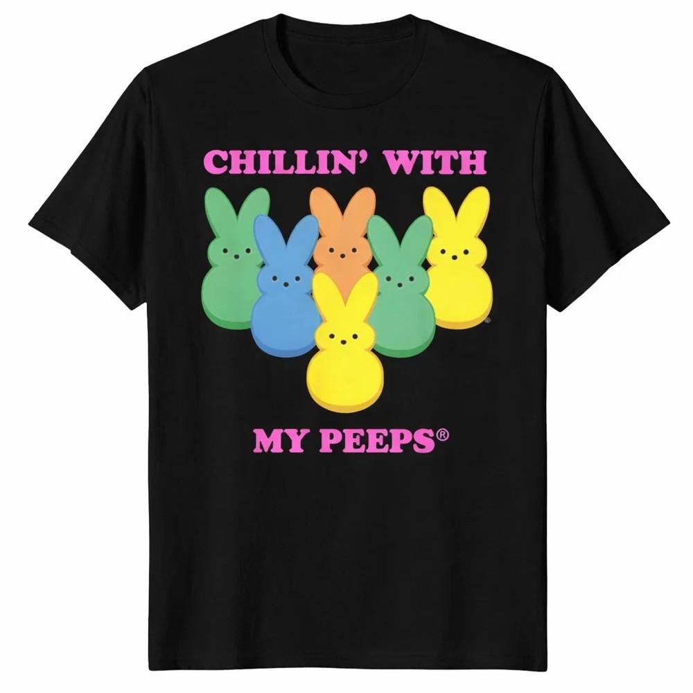 Chillin With My Peeps Funny Easter Bunny Graphic TShirt Cute Holiday Tee Unisex T-Shirt XXL