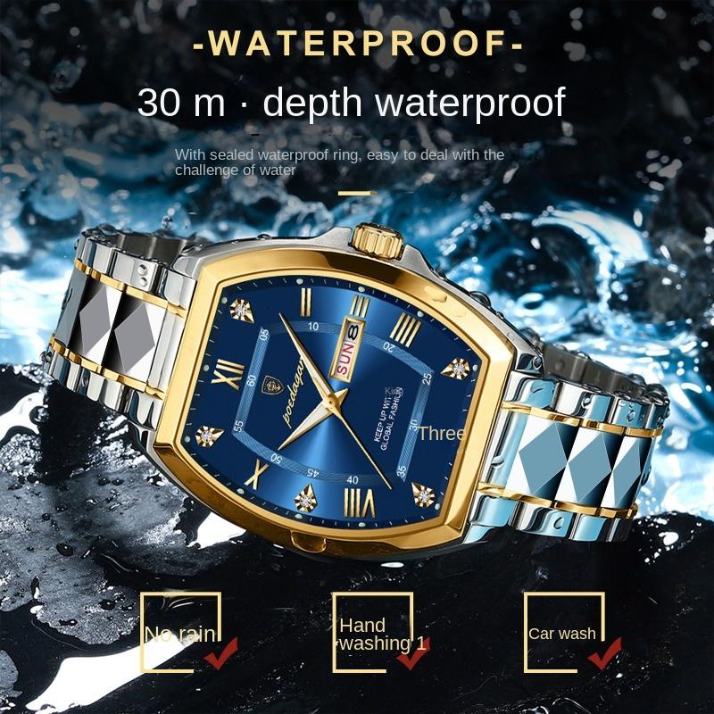 Top Brand New Men's Watch Waterproof Luminous Square Quartz Double Calendar Fashion Business Watch