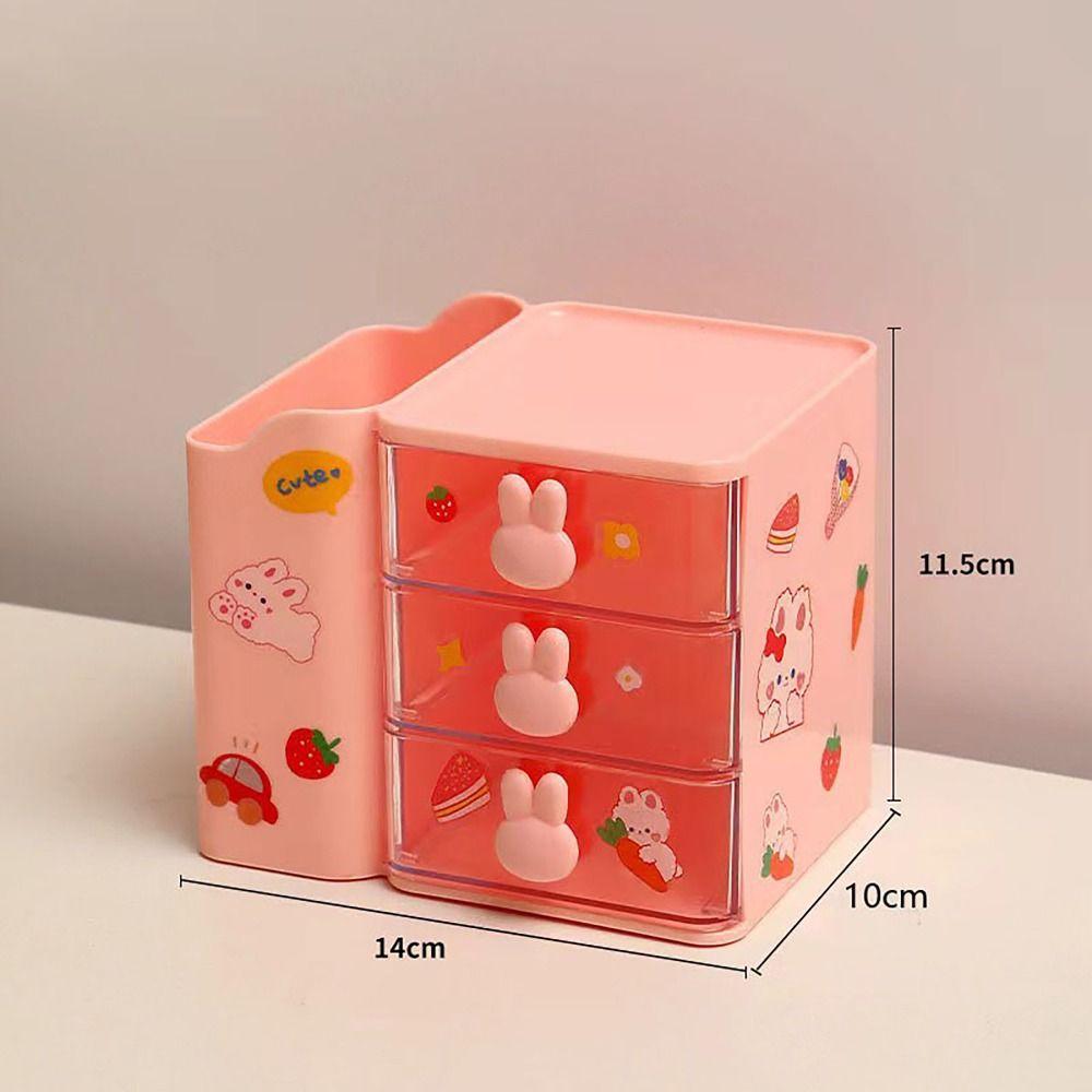 Multi-functional Rabbit Storage Box See Through Drawer Cartoon Stationary Storage Rack Spacious Pen Holder Student