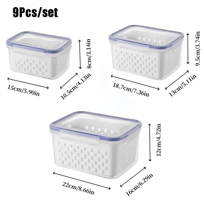 

9Pcs/set Household transparent plastic fresh-keeping box, kitchen sealed drain sealed fresh-keeping box, storage box