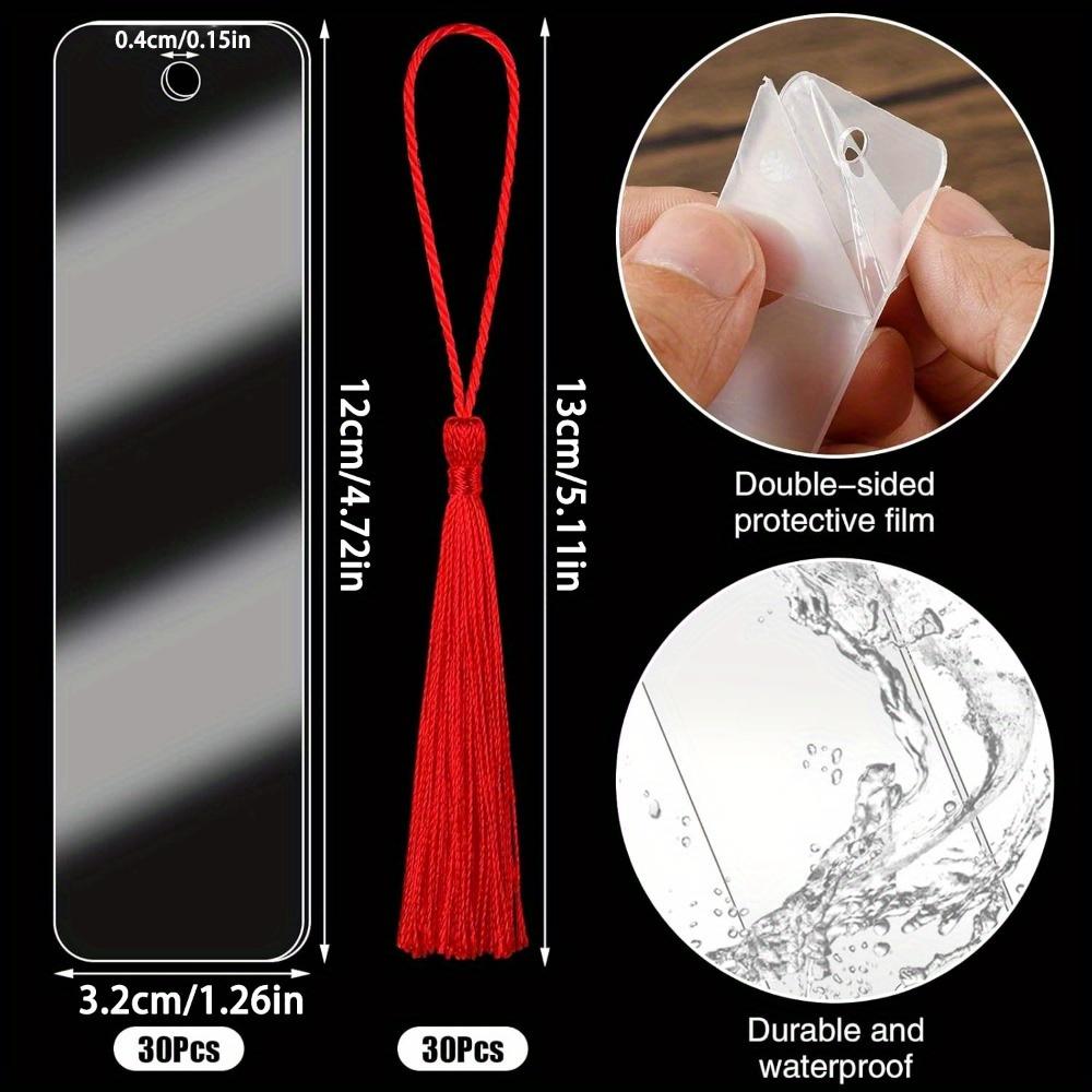 30pcs Acrylic Bookmark Blanks Clear Acrylic Bookmarks for Women with 30 Pieces Colorful Tassel Bookmarks Crafts School Gift Bags Book Lovers