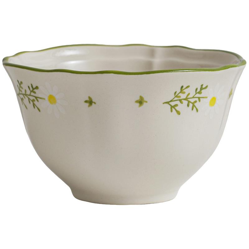 Lace Small Fresh Tableware High Value Ceramic Bowl Underglaze Color Household Bowl Set Large Capacity Binaural Bowl