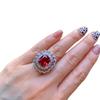 Jewelry Retro Ring Simulation Red Glass Two-Color Stone Diamond Pendant Ring Set 10 * 12