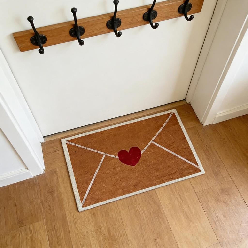 Red Love Heart Envelope Welcome Floor Mats Envelope Porch Doormat Valentine's Day Door Mat Household Entry Anti Slip Mat