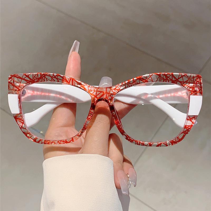 Women Line Splicing Anti Blue Light Glasses Trend Cat Eye TR90 Large Frame Glasses Computer Blue Light Blocking Plain Spectacles