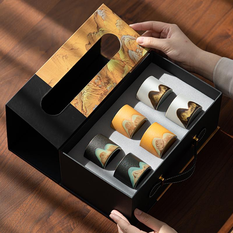 

МУЛЬТИПОТЕНТНАЯ чайная чашка ручная роспись пейзаж трехцветная чашка для чая кунг-фу культурная и креативная мастер-чашка набор из 6 чашек (черный и белый коричневый) <200ml