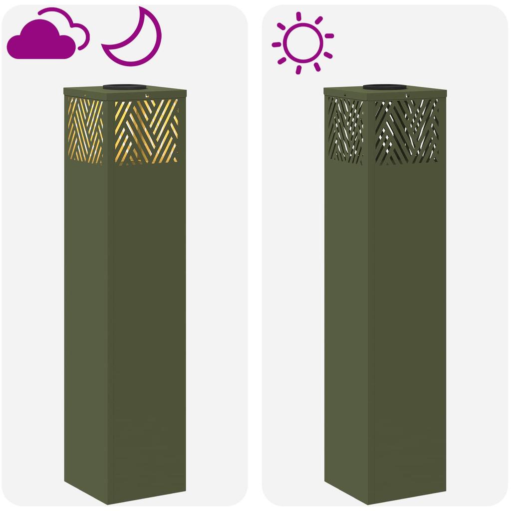 Solar LED Path Light 2 Pcs Olive Green Cold Rolled Steel