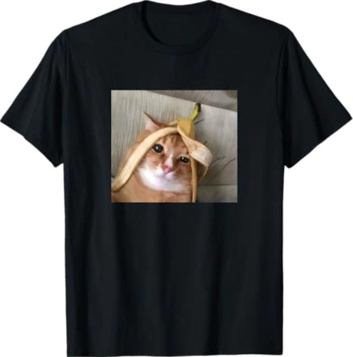 Funny Cat Banana Head Bored Kitten Meme T-Shirt S