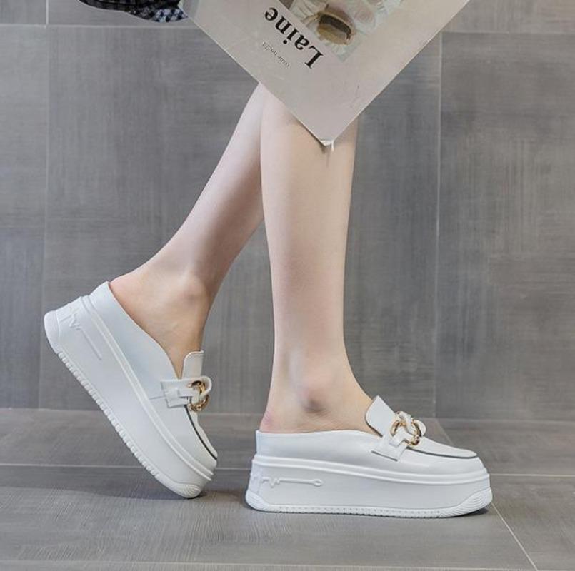 Fashion 7.5cm New Microfiber Leather Platform Wedge Slippers Sandle Sneaker Women Shoes Heels Summer Designer Female Fashion Boots
