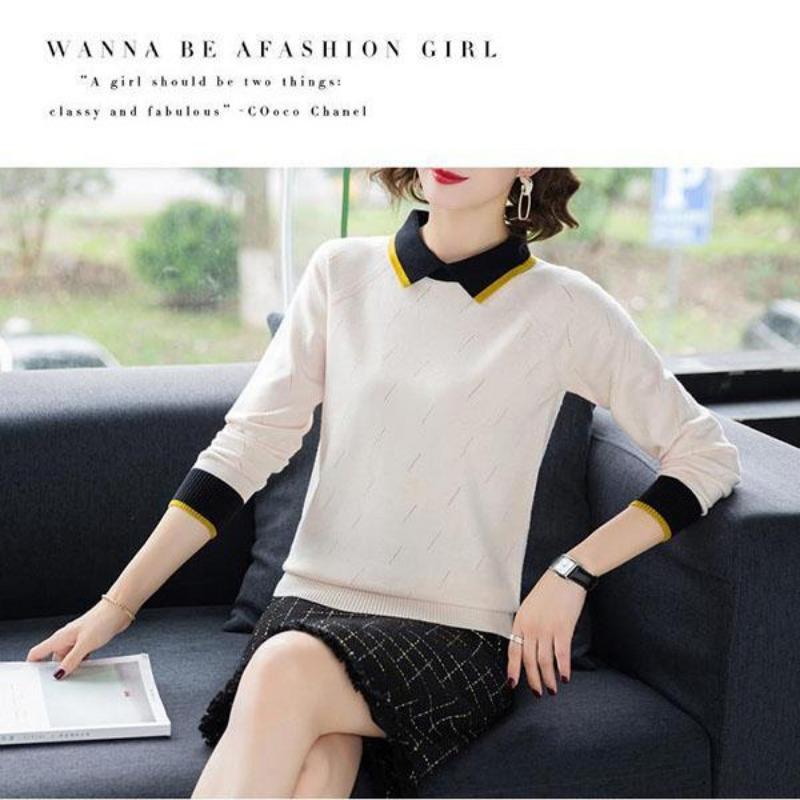 Women's Fashion Knitwear Large Size Sweater Long Sleeve Loose Fit Doll Collar Pullover Sweater Knit Outwear