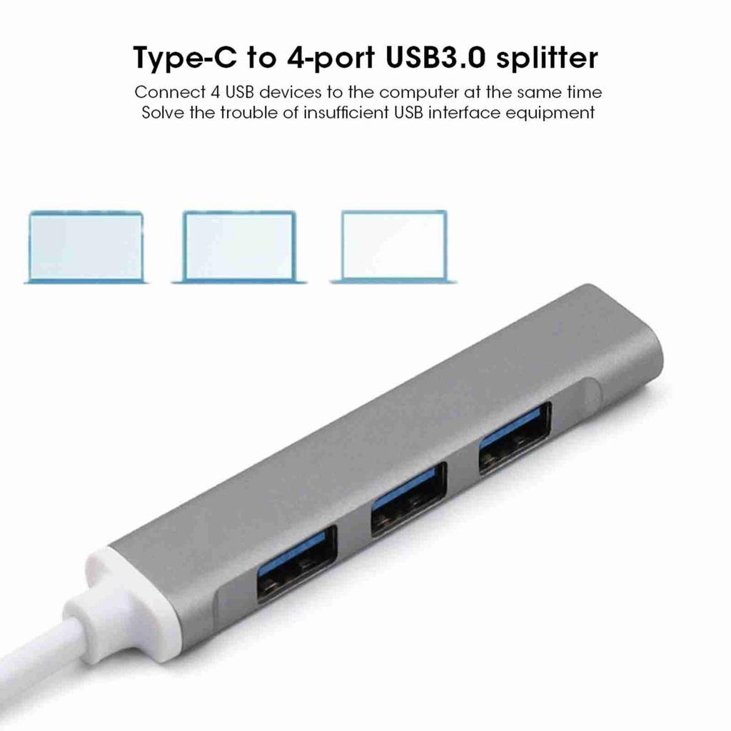 4Port USB 3.0 Hub MultiFunction Type C Splitter Extender Dock Adapter OTG PC(Silver )