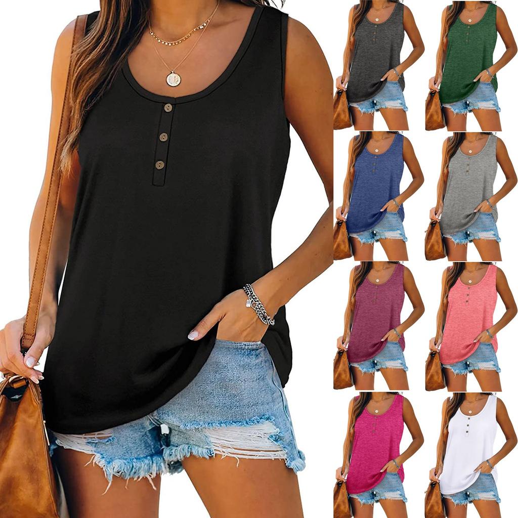 Fashion Women's Sexy Solid Color Sleeveless Button Self Cultivation Top