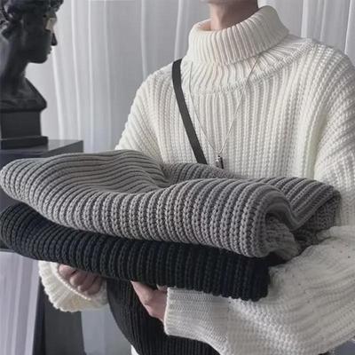 Męski gruby ciepły sweter z golfem - Jesień/Zima Modny styl lazy