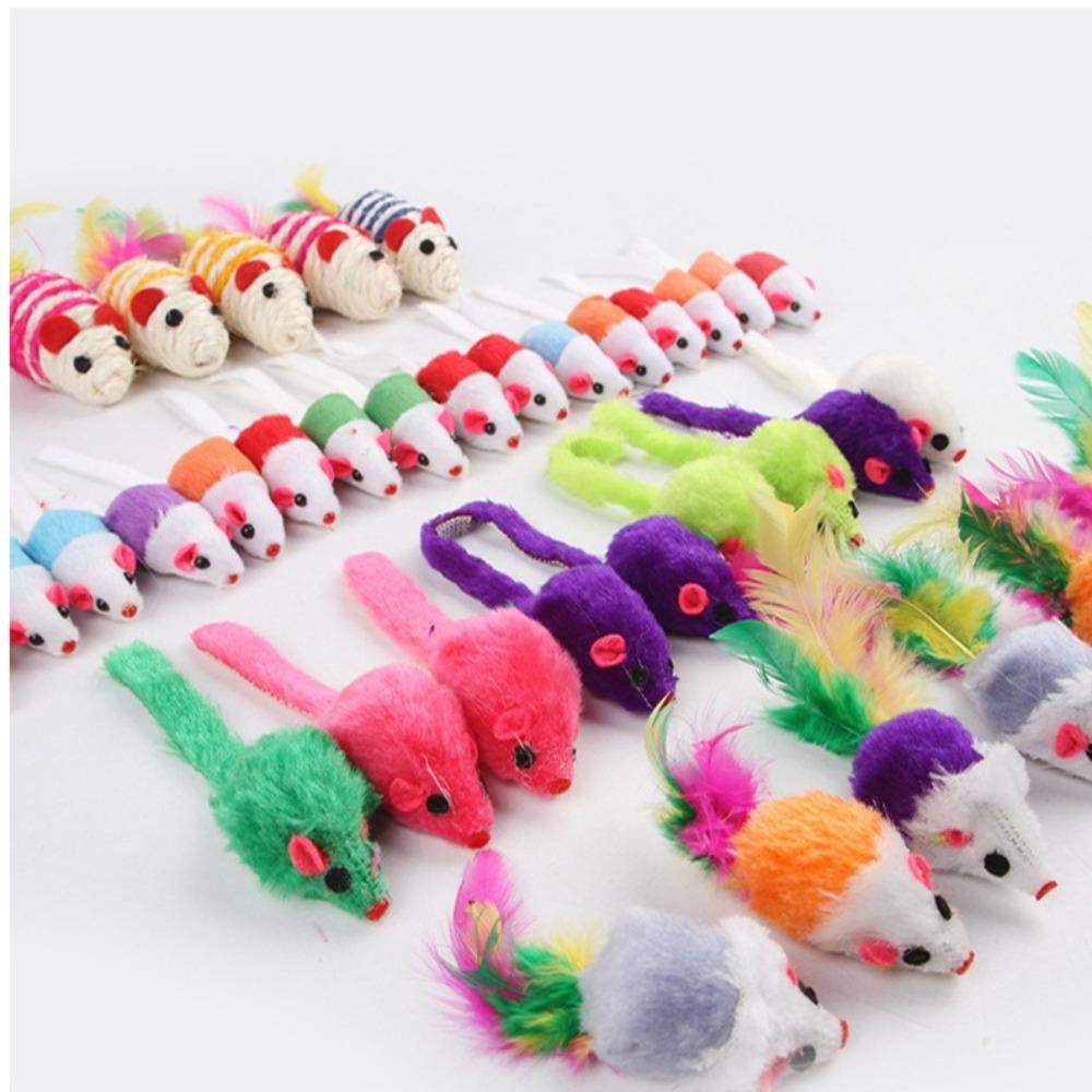 4/16/32/48PCS Bite Resistance False Mouse Pet Cat Simulation Color Kitten Cat Toy Cat Funny Playing Indoor Cat Game Supplies