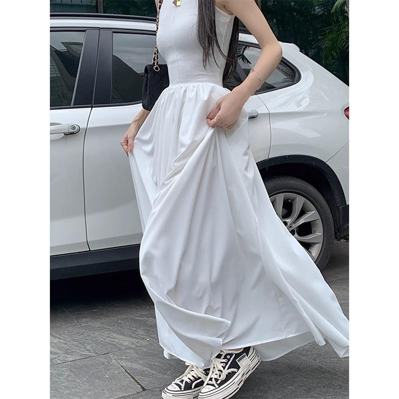 French White New Retro Dress Women's Summer Design Sense Niche Long Dress Waist Thin Skirt
