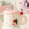 Summer Straw Cup Cute Cat Mug Water Cup with Lid Ceramic Cup Girl Couple Birthday Gift Souvenir