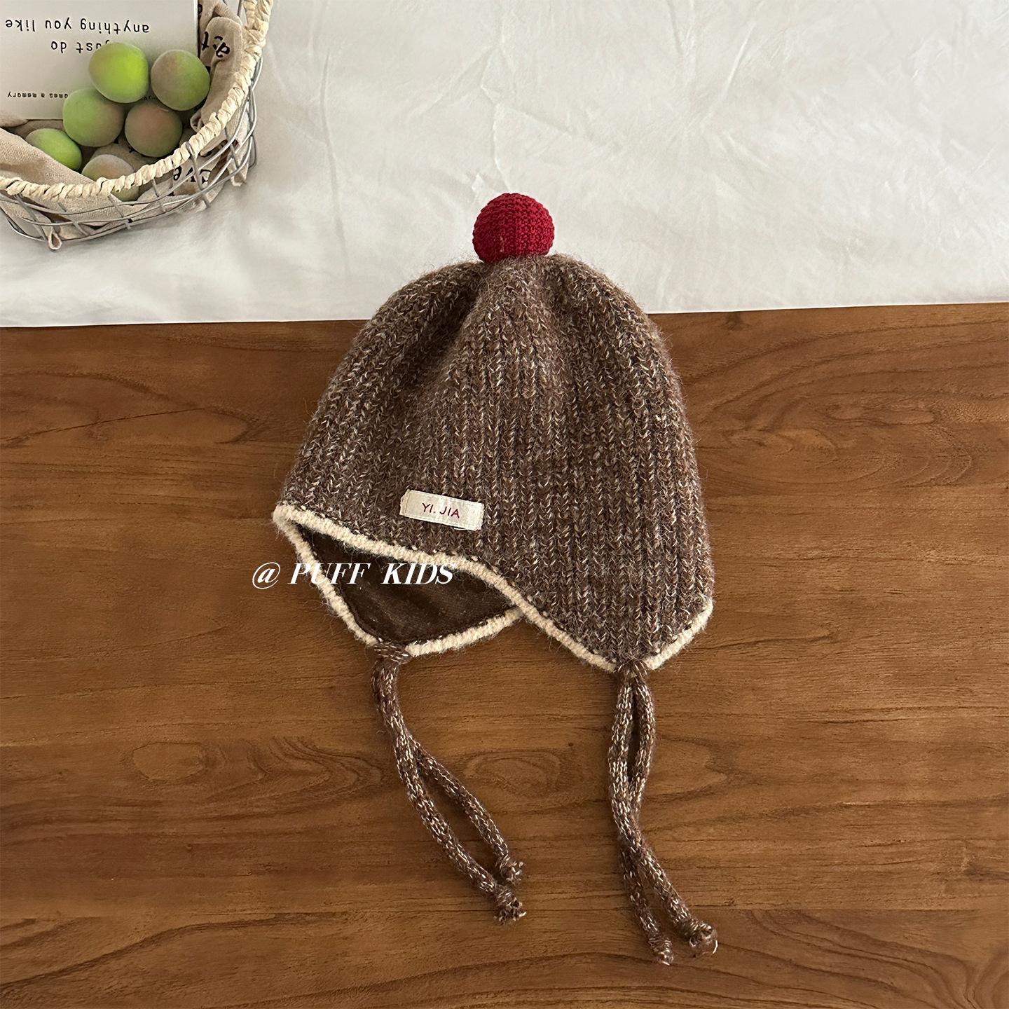 

Baby Hat Autumn and Winter Korean Fashion Knitted Hat Contrasting Color Cotton Warm Ear Protection Hat Boys and Girls Wool Hat Trend 48-53cm