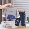 Boys' long sleeved two-piece set, 0-5-year-old children's printed fleece hoodie+casual denim pants set